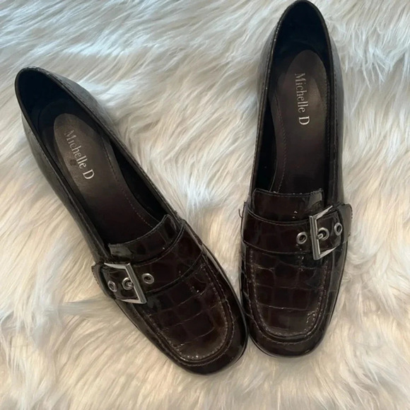 Michelle D Shoes Loafers Silver‎ Buckle Brown Sz 8M - Picture 10 of 10
